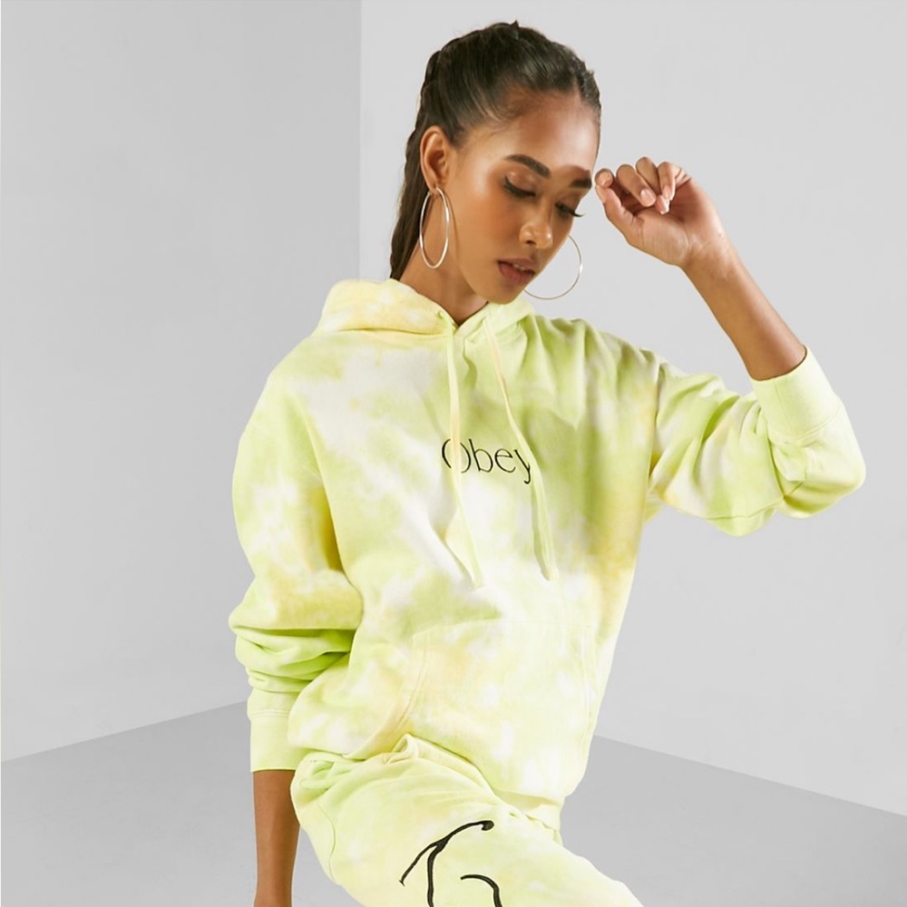 Obey Tie Dye Fleece Sweatshirt Hoodie Size XS Green Yellow